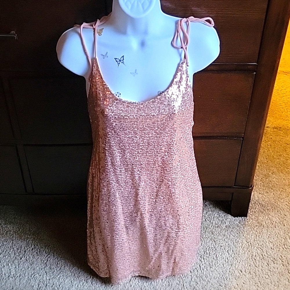 NWT Small Just Quella Rose Gold Sequin Dress